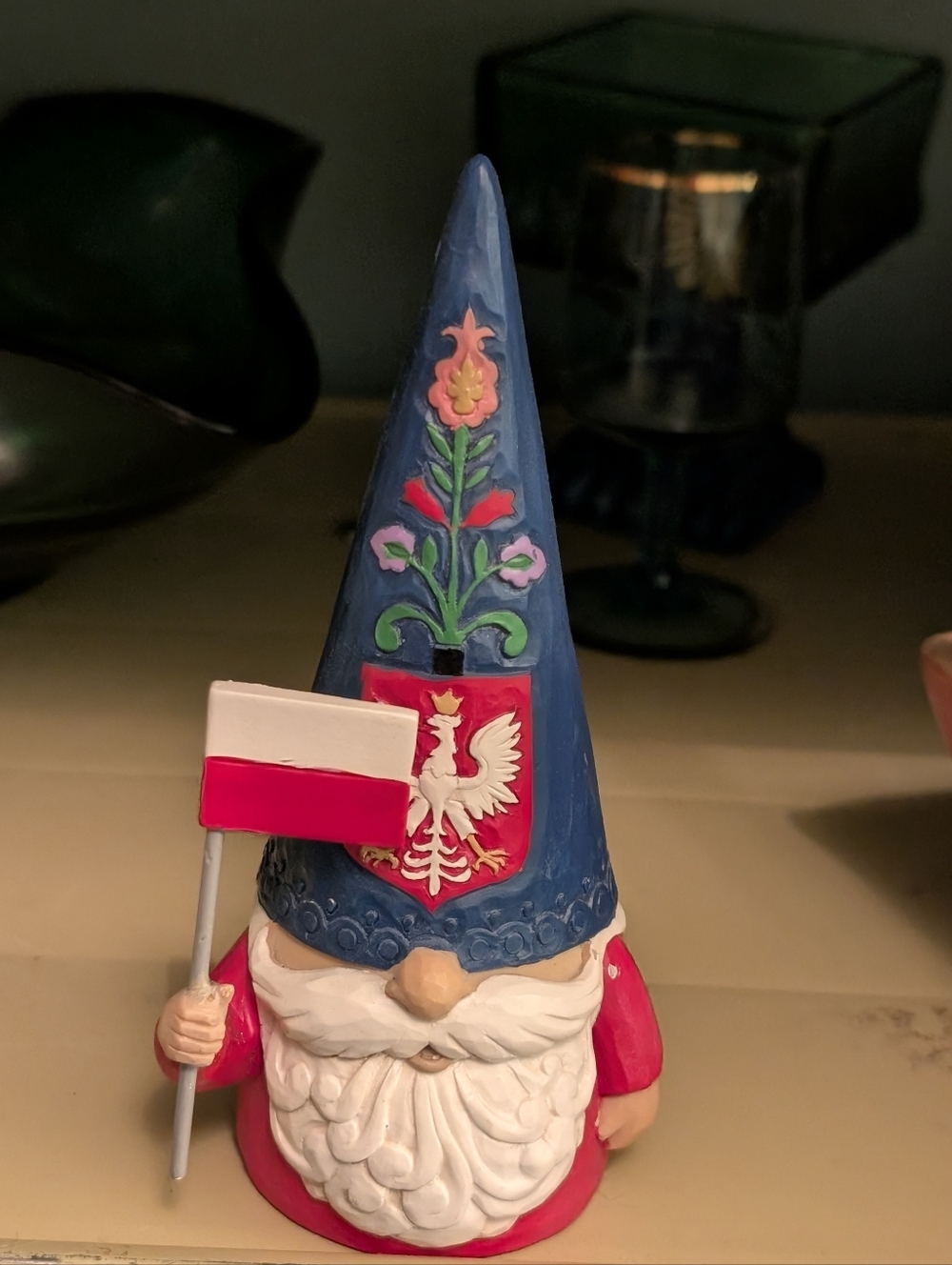 Jim Shore Blue & Red Polish Flag Gnome Figurine